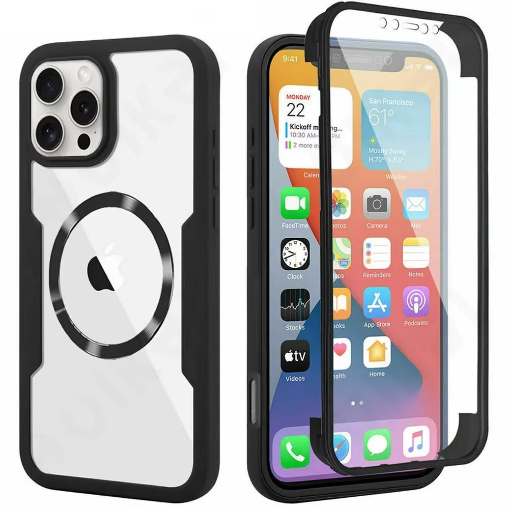 Luxury Apple iPhone Case MagSafe Compatible Ultra Thin Magnetic All Around Protection Cover with Double Touch Clear Design