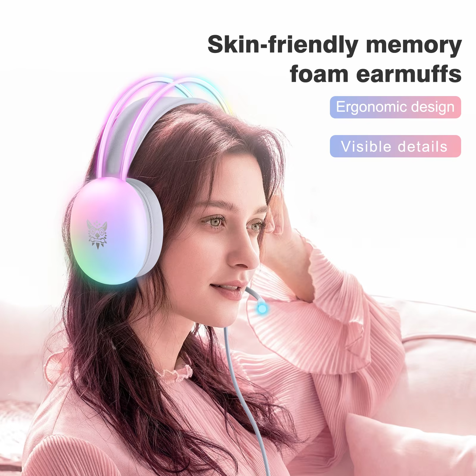 Premium, RGB Gaming Headset with Microphone Full RGB Lighting Comfortable Over-Ear Headphones for Apple Devices and PC Gamers