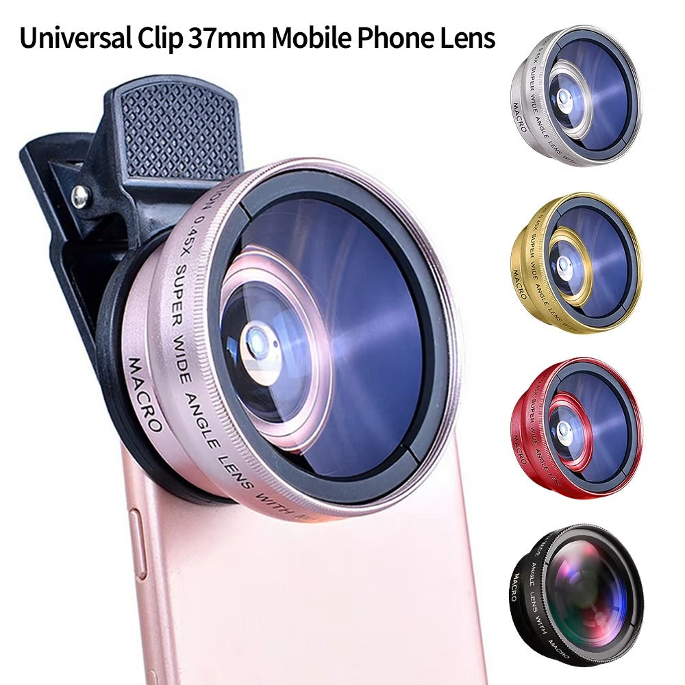 Premium 2-in-1 Mobile Phone Lens Kit – 0.45X Super Wide-Angle +On Lens with 37mm Universal Mount for Apple iPhone Photography