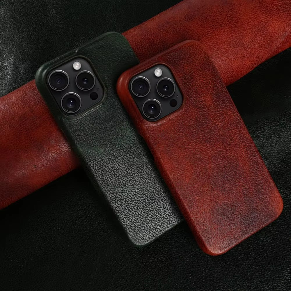 Luxury Genuine Leather Apple iPhone Case, MagSafe Compatible, Ultra Thin Magnetic and Durable Back Shell Design