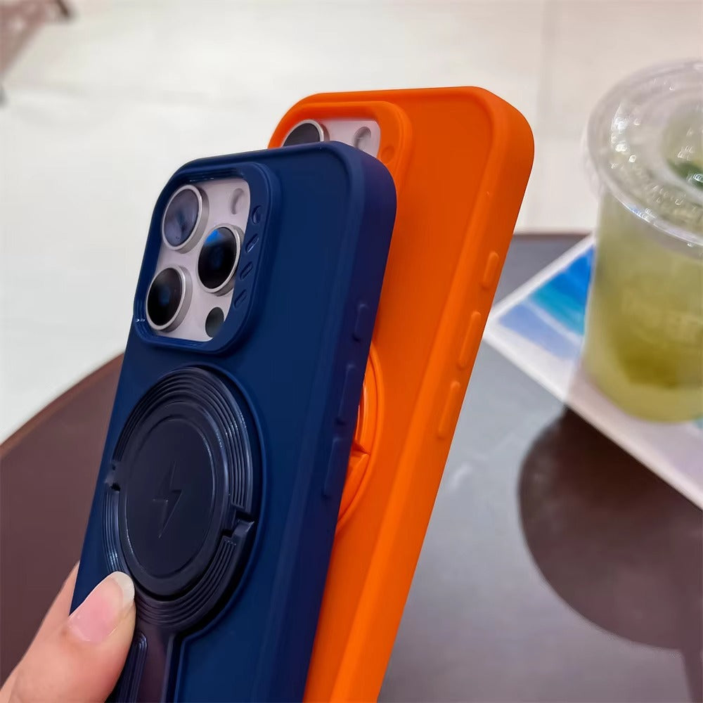 Luxury Apple iPhone Case, MagSafe Compatible, Camera Lens & Screen Protection, Ultra Thin, Shockproof, Magnetic Full All Around Cover – Invisible Folding Bracket Silicone Case with Soft Touch Finish