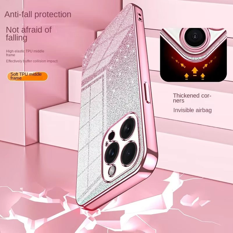 Luxury Apple iPhone Case, MagSafe Compatible, Camera Lens & Screen Protection, Ultra Thin, Shockproof, Magnetic Full All Around Cover – Electroplated Glitter Soft TPU Case with Shockproof Back Protection
