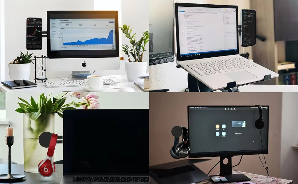 Premium, Magnetic Laptop Phone Holder Slim, Foldable, Adjustable Mount for Computer Monitor Side Compatible with Apple iPhone