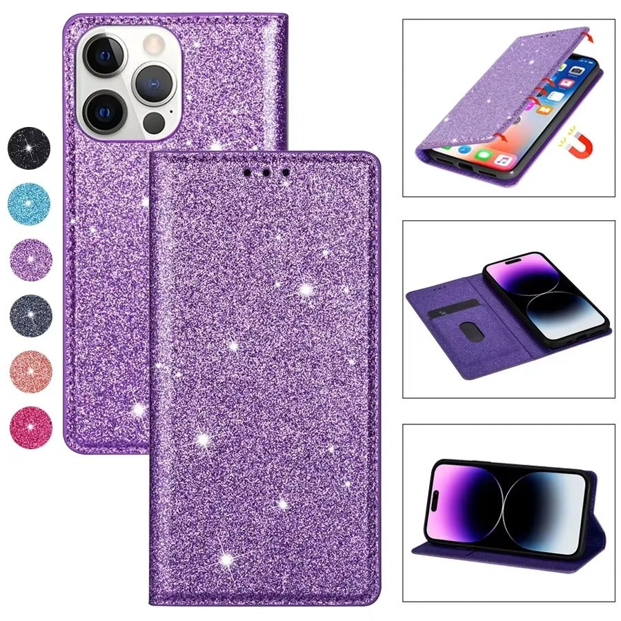 Luxury Apple iPhone Case, MagSafe Compatible, Camera Lens and Screen Protection, Ultra Thin, Shockproof, Magnetic, Full All Around Protection, Bling Wallet Leather Cover
