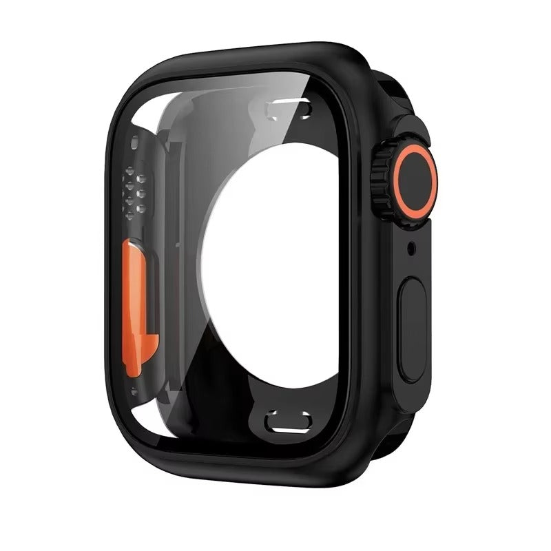 Durable Plastic Smartwatch Case with 360° Tempered Glass Screen Protector – Waterproof Sealing, Full Coverage Bumper, Anti-Fog and Scratch Resistant