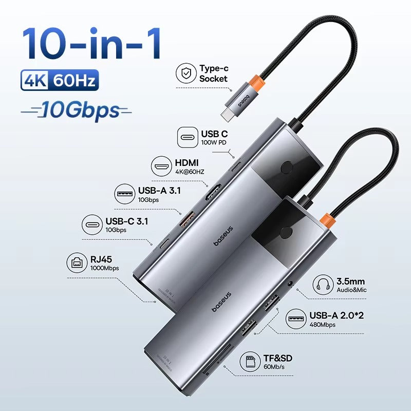 High Quality USB-C Hub Adapter – Type-C to HDMI, USB 3.1, 10Gbps, RJ45 Ethernet, Laptop, Tablet, USB-C Devices