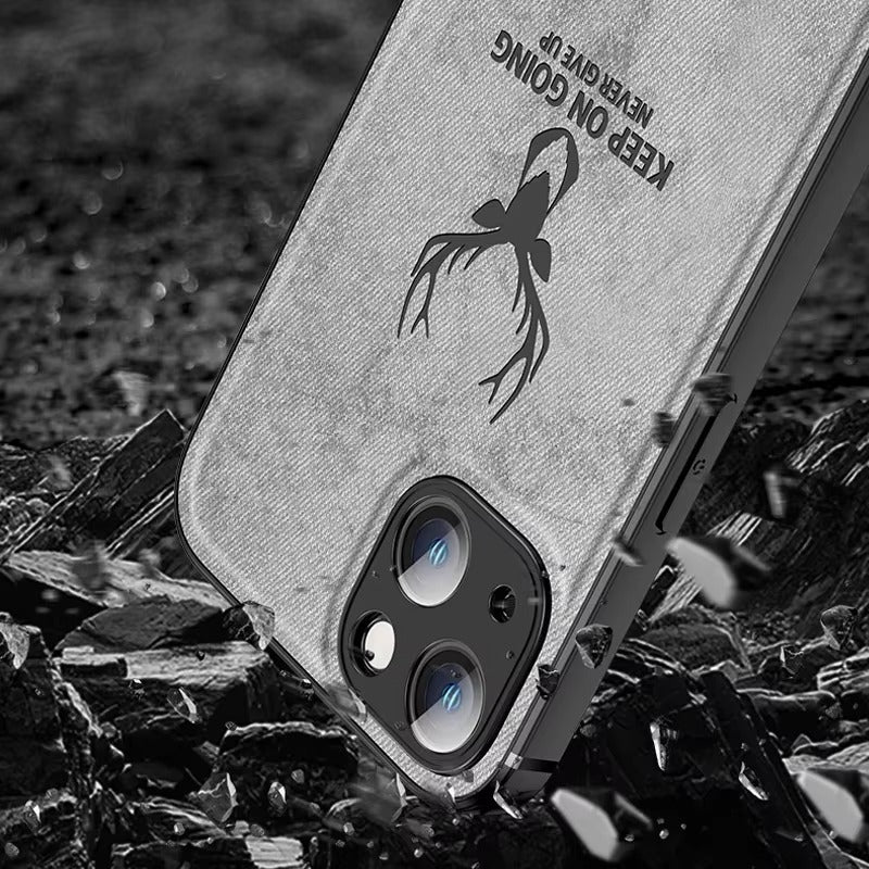 Luxury Textured Canvas iPhone Case with MagSafe Support, Shock-Absorbing Bumper Frame, Leather Feel Grip, Drop Protection