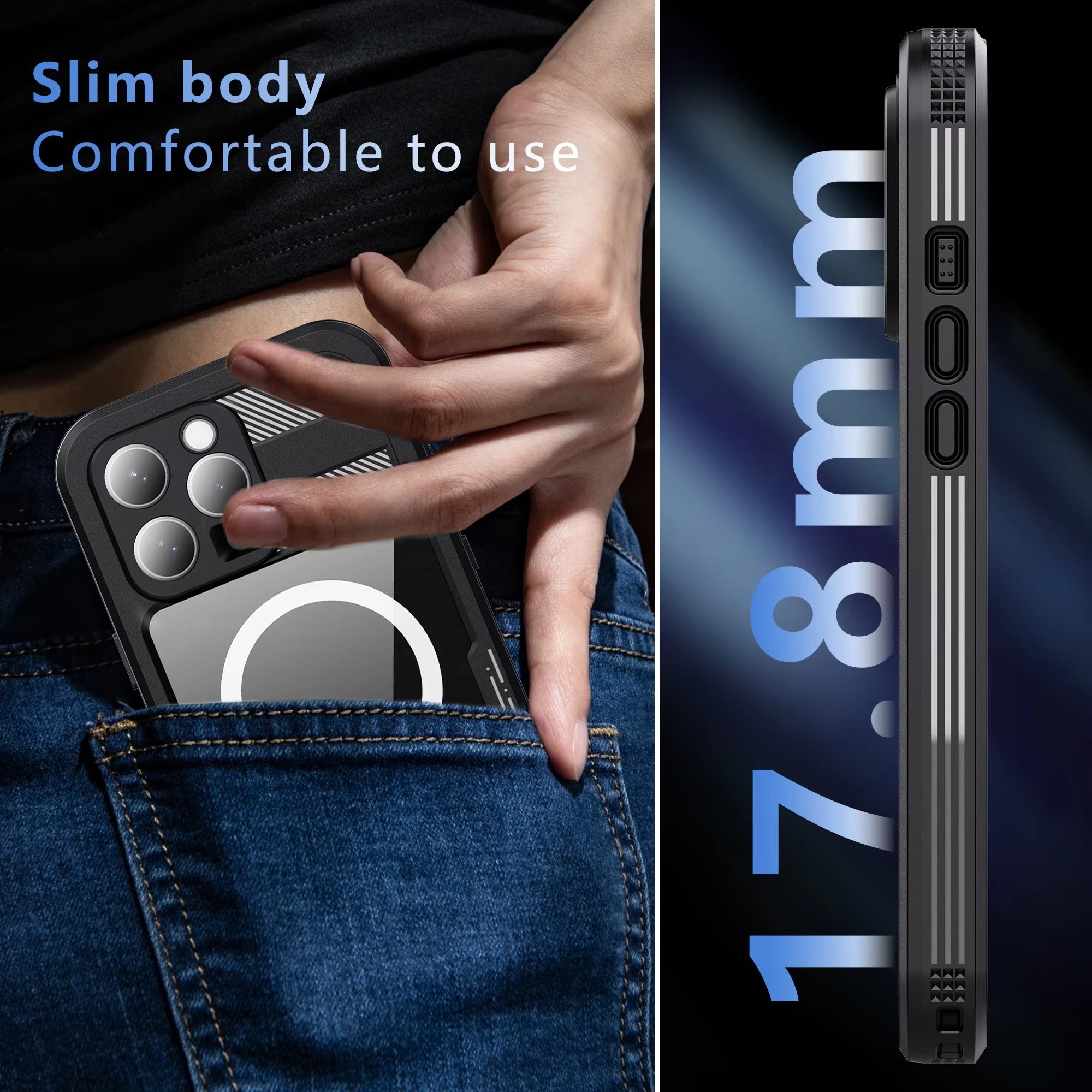 Luxury Apple iPhone Case MagSafe Compatible, Camera Lens & Screen Protection, Ultra Thin Shockproof Magnetic Full All Around Protection Cover with IP68 Clear Diving Design