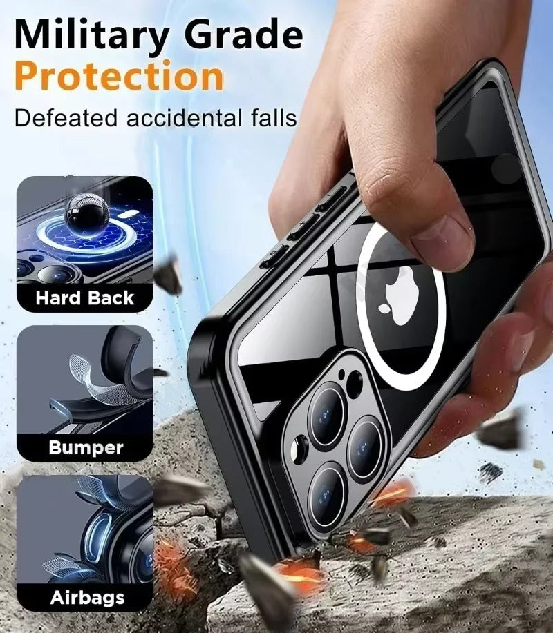 Premium Apple iPhone Case MagSafe Compatible, Camera Lens & Screen Protection, Ultra Thin Shockproof Magnetic Full All Around Protection Cover with IP68 Waterproof Diving Shell