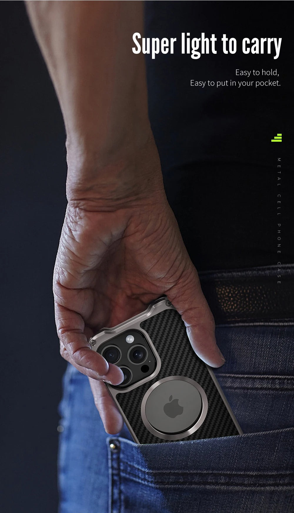 Robust Apple iPhone Case, MagSafe Compatible, Camera Lens & Screen Protection, Ultra Thin, Shockproof, Magnetic Full All Around Cover – Carbon Fiber Aluminum Alloy Case with Built-In Holder Ring & Lightweight Frame