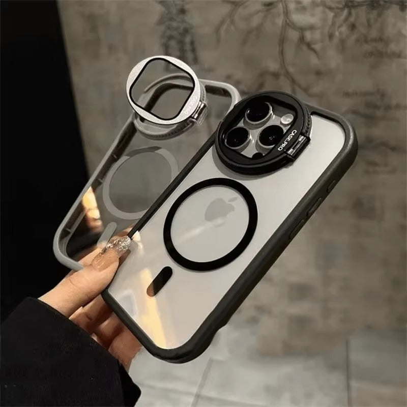 Luxury Apple iPhone Case MagSafe Compatible, Camera Lens & Screen Protection, Ultra Thin Shockproof Magnetic Full All Around Protection Cover with Acrylic Stand & Glass Camera