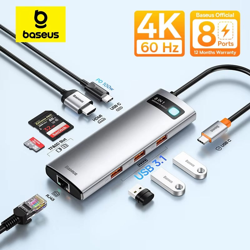 High Quality USB-C Hub Adapter – Type-C to HDMI, USB 3.1, 10Gbps, RJ45 Ethernet, Laptop, Tablet, USB-C Devices