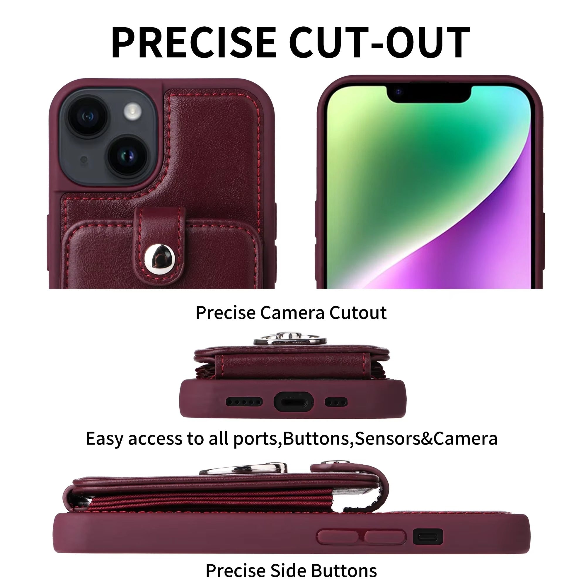 Premium Leather Apple iPhone Case, MagSafe Compatible, Ultra Thin Magnetic Card Slot Wallet and Ring Grip