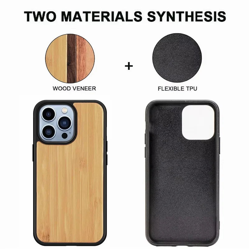 Luxury Wood Apple iPhone Case, MagSafe Compatible, Ultra Thin Magnetic with Bamboo Texture, Hard Shell and Camera Lens Guard