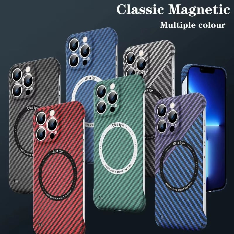 Luxury Carbon Fiber Apple iPhone Case, MagSafe Compatible Ultra Thin Magnetic Wireless Charging Support and Slim Frame Design