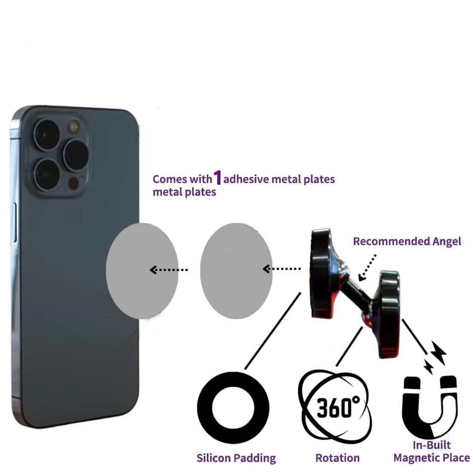 Premium, Dual Magnetic Phone Holder for Gym – Double-Sided, Strong Magnet Mount with 360° Rotation for Apple iPhon