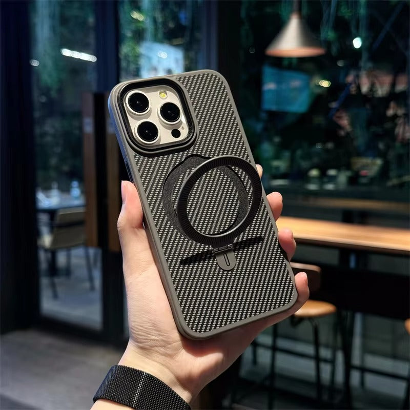Premium Apple iPhone Case, MagSafe Compatible, Camera Lens & Screen Protection, Ultra Thin, Shockproof, Magnetic Full All Around Cover – Kevlar Carbon Fiber Texture Case with Magnetic Holder & Shockproof Back Design