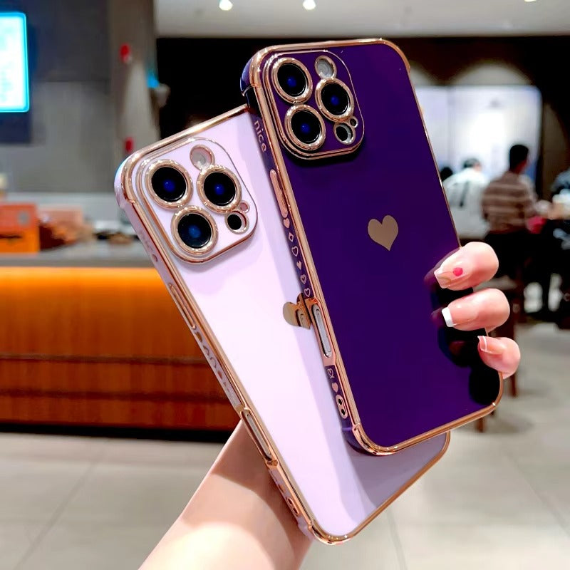 Luxury Apple iPhone Case MagSafe Compatible, Camera Lens & Screen Protection, Ultra Thin Shockproof Magnetic Full All Around Protection Cover with Electroplated Love Heart Design