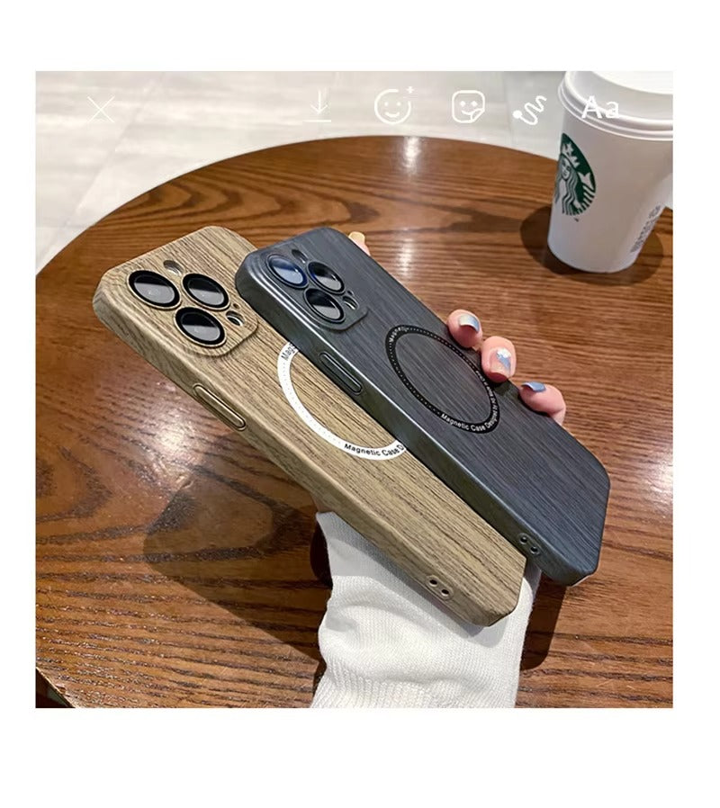 Premium Apple iPhone Case, MagSafe Compatible, Camera Lens and Screen Protection, Ultra Thin, Shockproof, Magnetic, Full All Around Protection, Wood Pattern Plastic Cover