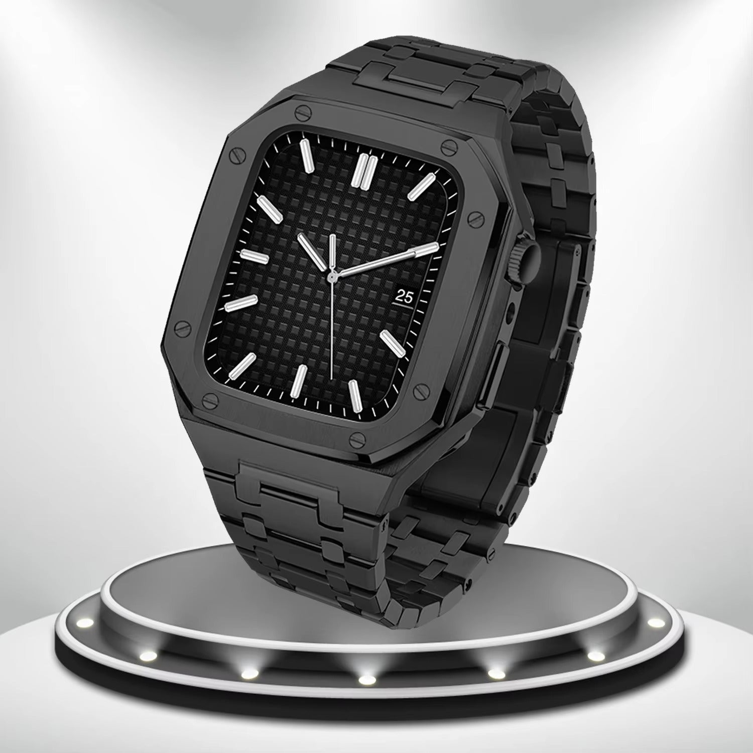 Luxury Metal Mod Kit for Smartwatch – Bezel Frame, Strap, and Case Set for 44mm to 45mm Watches, Premium Custom Accessories