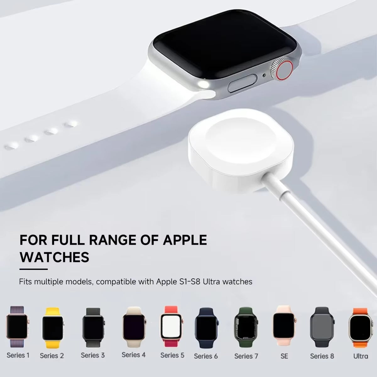 High-Quality Magnetic Wireless Charger for Apple Watch – USB-A & USB-C Cable, Fast Charging Dock with Strong Magnetic Force, Fireproof PC Material, Safe Charging