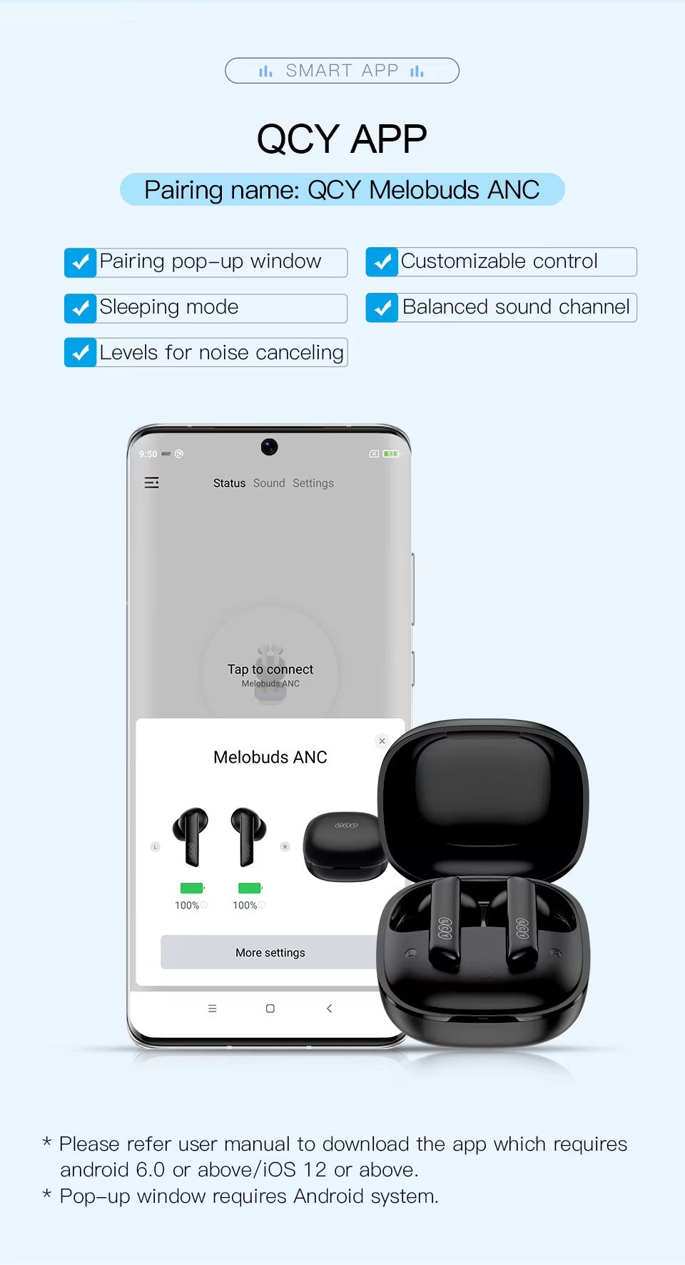 Premium, ANC Wireless Headphones – Bluetooth 5.2 Earphones with 6-Mic ENC, HD Call, Transparency Mode for Apple iPhone