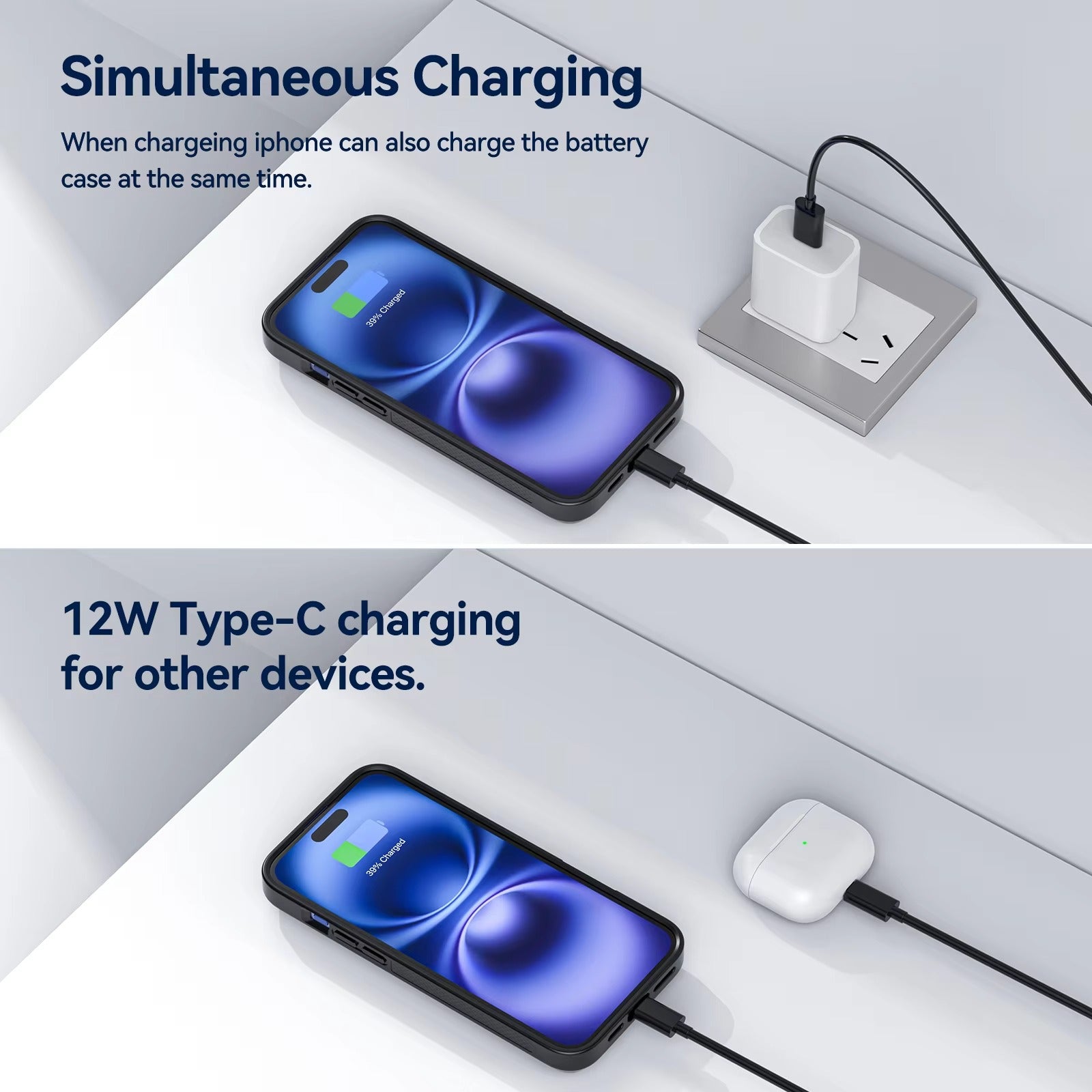 High Quality Apple iPhone Case MagSafe Compatible, Camera Lens & Screen Protection, Ultra Thin Shockproof Magnetic Full All Around Protection Cover with 8000mAh Battery Pack