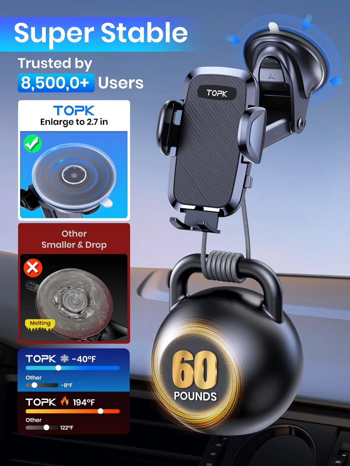 High Quality Universal Car Phone Holder – 360° Rotating Vent Mount with Hook Clip, Apple iPhone Devices