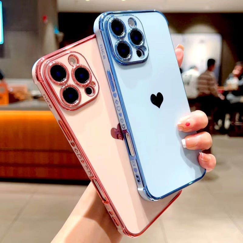 Luxury Apple iPhone Case MagSafe Compatible, Camera Lens & Screen Protection, Ultra Thin Shockproof Magnetic Full All Around Protection Cover with Electroplated Love Heart Design