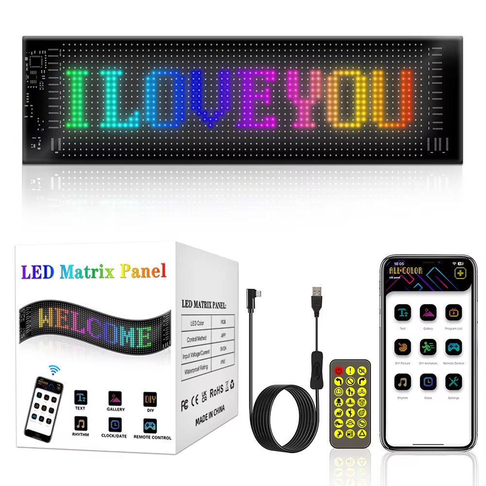 High Quality Flexible LED Matrix Panel with Bluetooth App Control, USB 5V Programmable Display Sign for Car, Storefronts