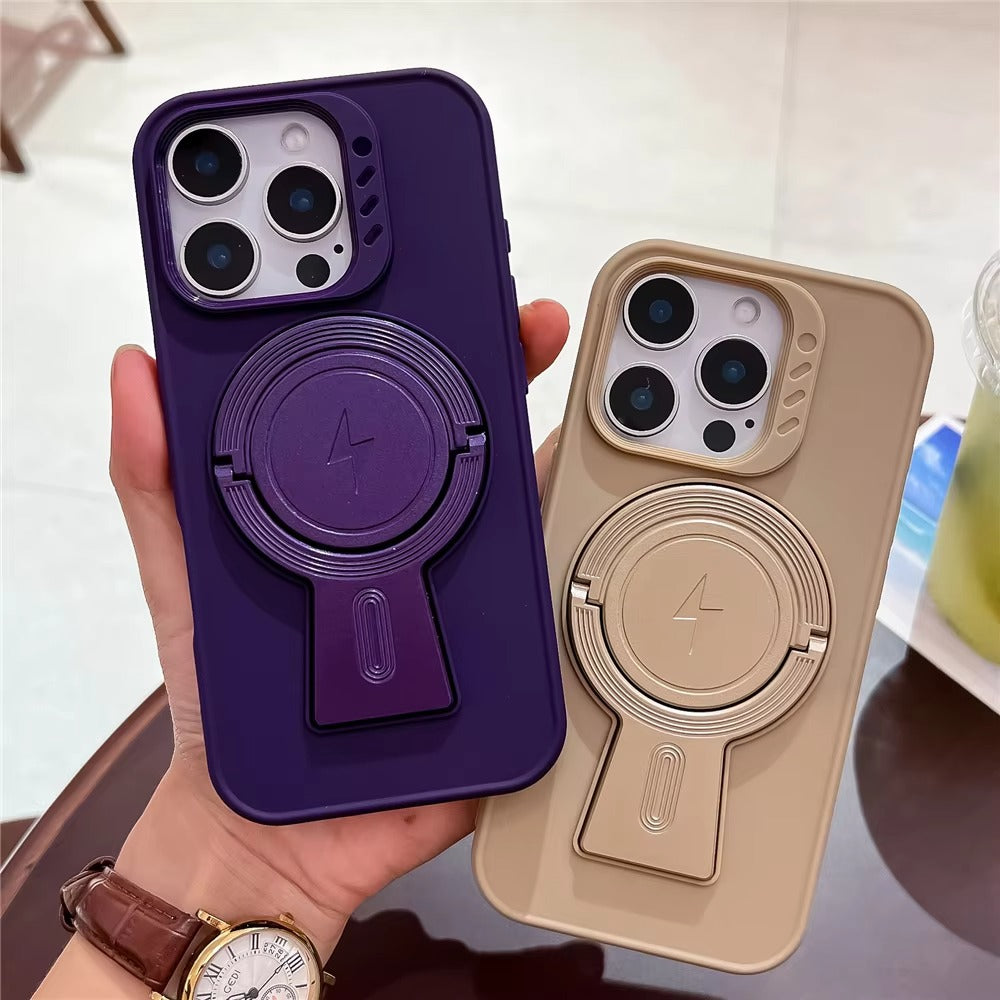 Luxury Apple iPhone Case, MagSafe Compatible, Camera Lens & Screen Protection, Ultra Thin, Shockproof, Magnetic Full All Around Cover – Invisible Folding Bracket Silicone Case with Soft Touch Finish