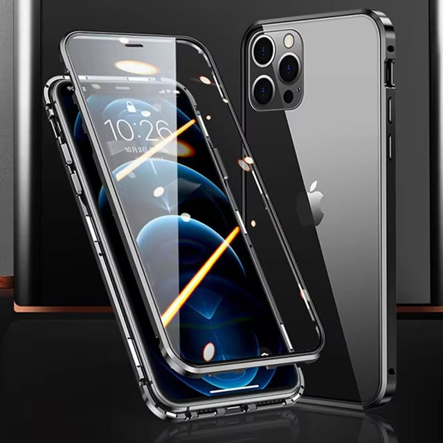 Premium Apple iPhone Case MagSafe Compatible, Camera Lens & Screen Protection Cover with Double Glass Snap Lock