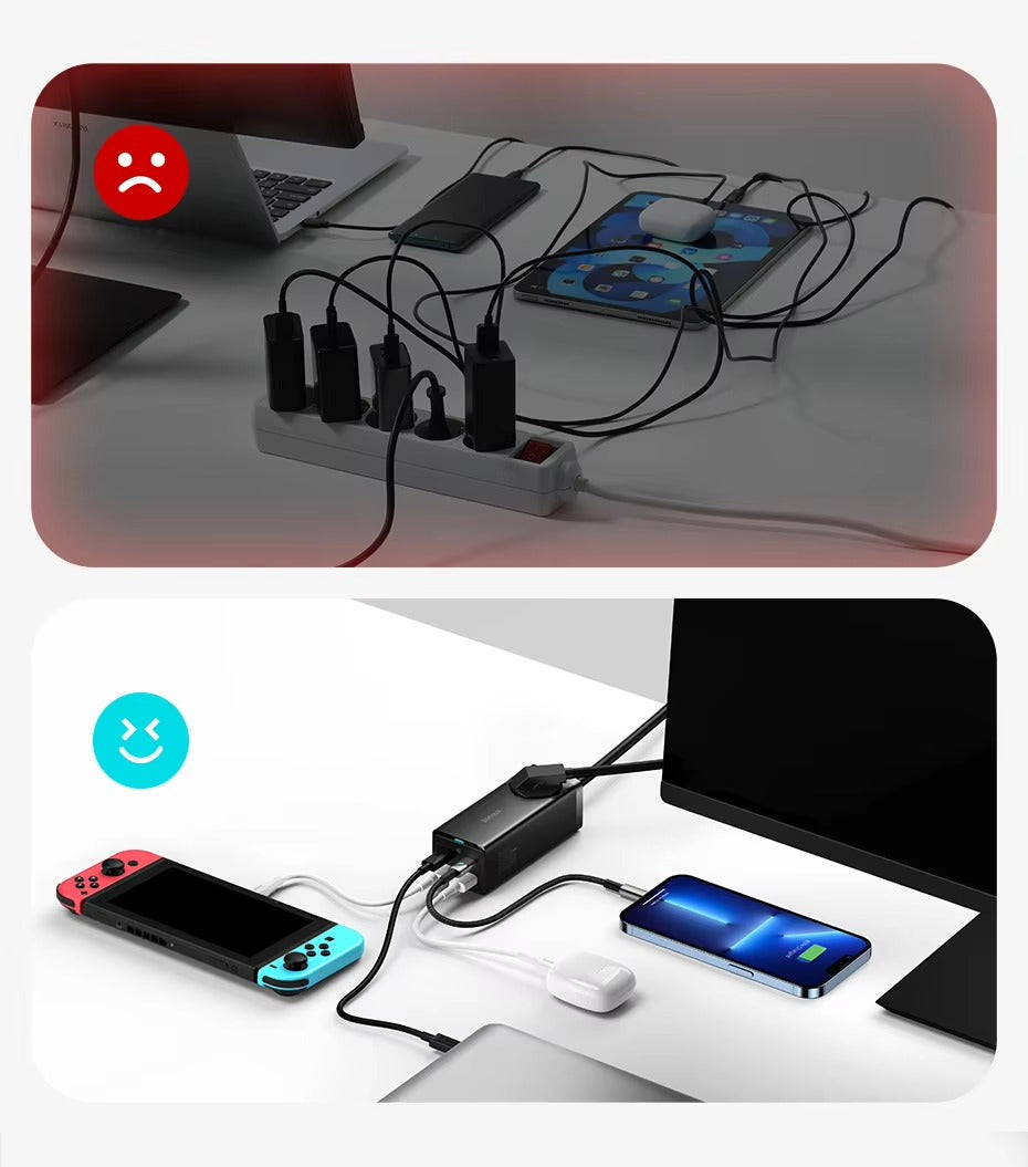 Premium, GaN3 Pro USB Charger Power Strip – Desktop Charging Station with Type-C, PD, QC 4.0, QC 3.0 Fast Charging