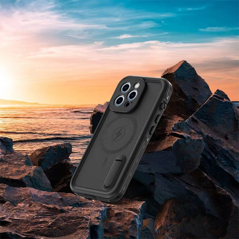High Quality Apple iPhone Case MagSafe Compatible, Camera Lens & Screen Protection, Cover with IP68 Diving Armor Stand