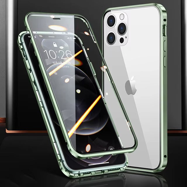 Premium Apple iPhone Case MagSafe Compatible, Camera Lens & Screen Protection Cover with Double Glass Snap Lock