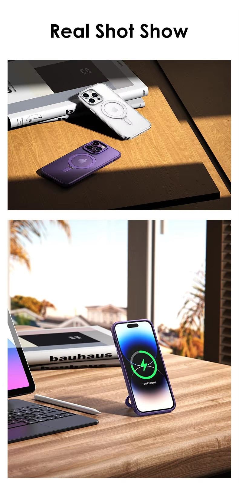 High Quality Apple iPhone Case MagSafe Compatible, Camera Lens & Screen Protection, Cover with Aluminum Stand & Metal Lens