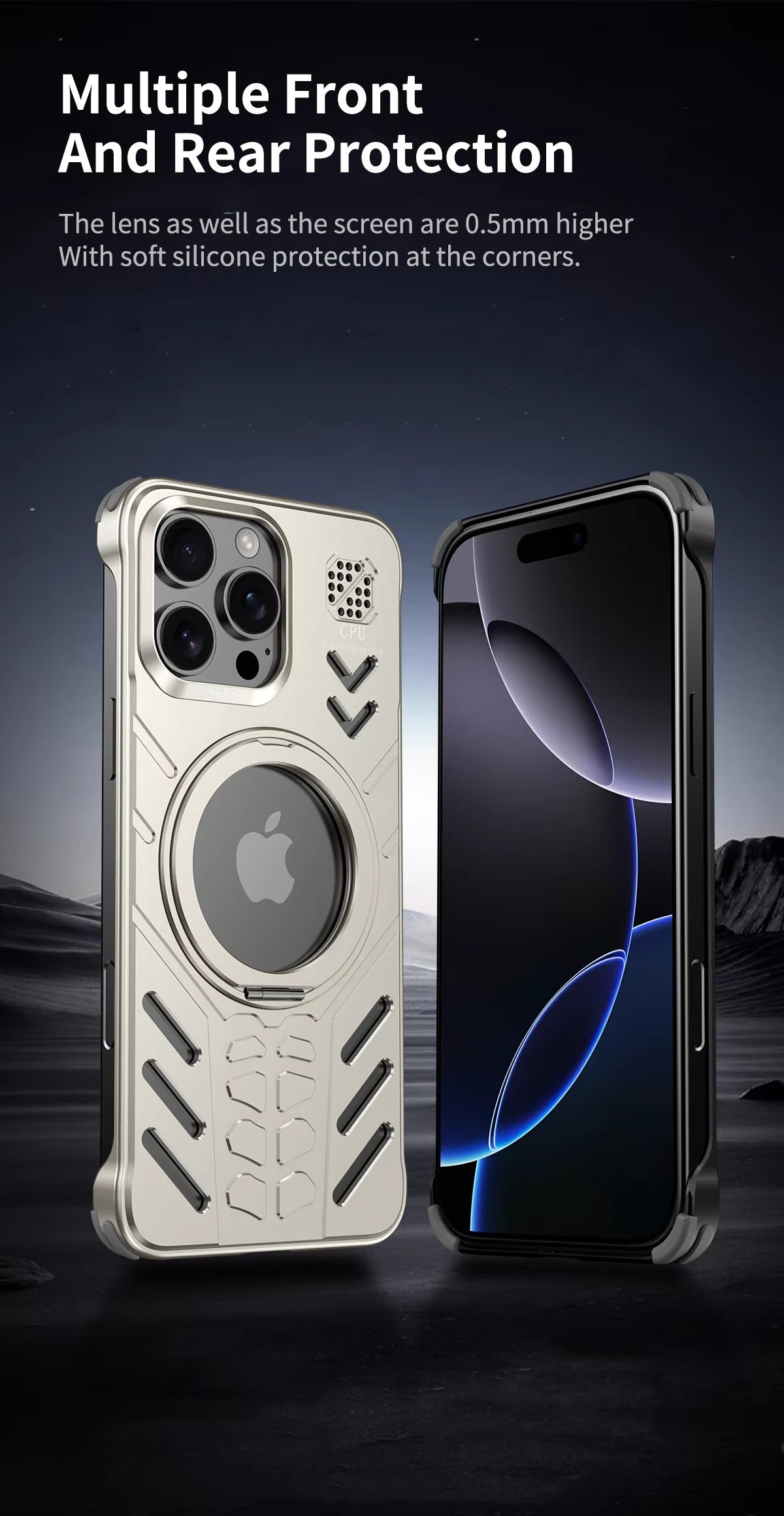 Luxury Apple iPhone Case, MagSafe Compatible, Camera Lens & Screen Protection, Ultra Thin, Shockproof, Magnetic Full All Around Cover – Hollow Aluminum Alloy Case with Magnetic Metal Holder, Stand & Heat Dissipation Design