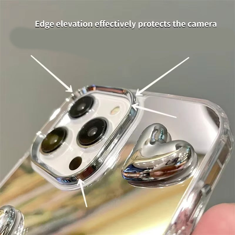 Luxury Apple iPhone Case, MagSafe Compatible, Camera Lens and Screen Protection, Ultra Thin, Shockproof, Magnetic, Full All Around Protection, Silvery Heart Mirror Cover