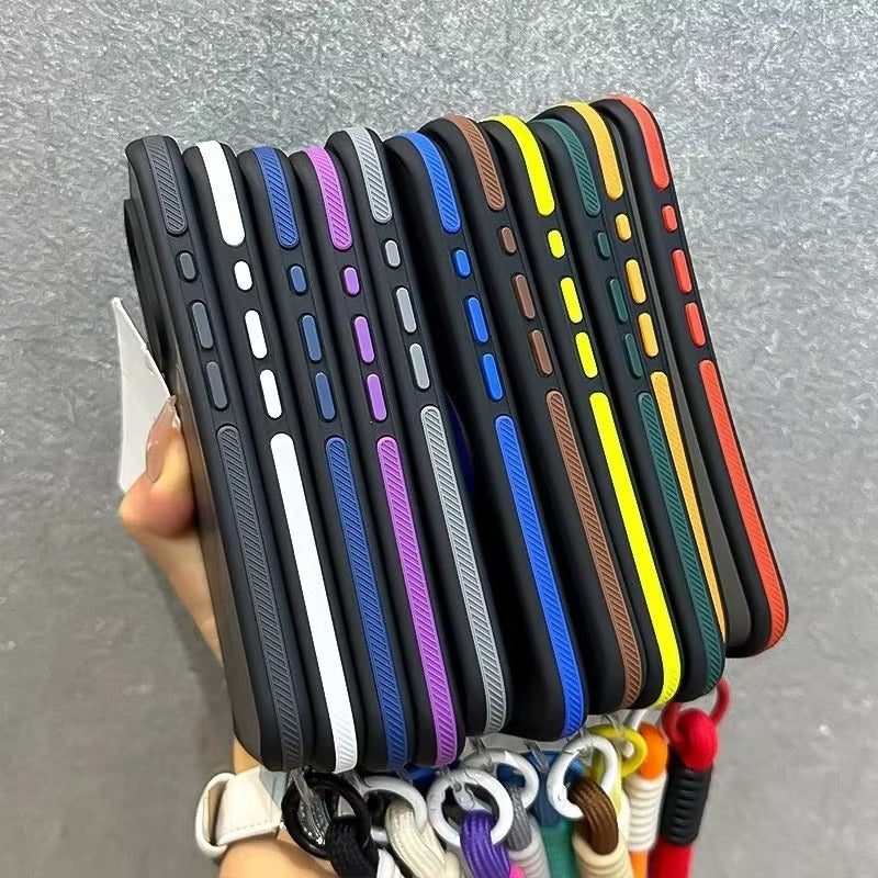 Luxury Apple iPhone Case Ultra Thin Shockproof Magnetic Full All Around Protection Cover with Matte Stand & Wrist Strap