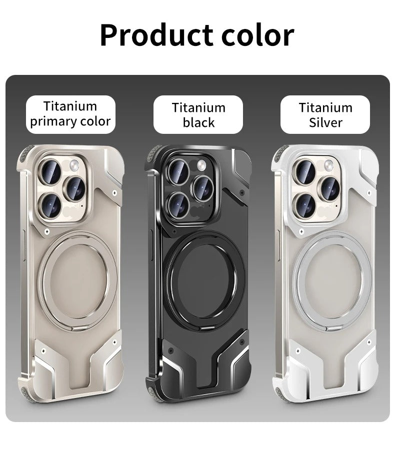 Luxury Apple iPhone Case, MagSafe Compatible, Camera Lens & Screen Protection, Ultra Thin, Shockproof, Magnetic Full All Around Cover – 360° Aluminum Alloy Rimless Case with Transparent PC & Built-In Bracket