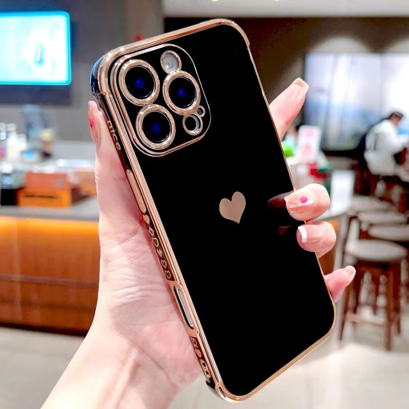 Luxury Apple iPhone Case MagSafe Compatible, Camera Lens & Screen Protection, Ultra Thin Shockproof Magnetic Full All Around Protection Cover with Electroplated Love Heart Design