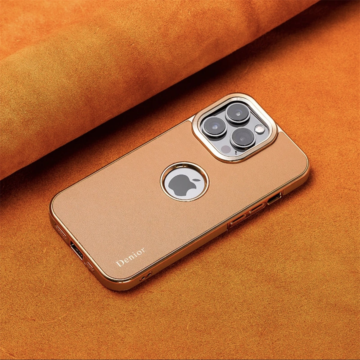 Luxury Business Cowhide Leather iPhone Case – Plating Shockproof Cover for iPhone Models, Sleek and Durable Design