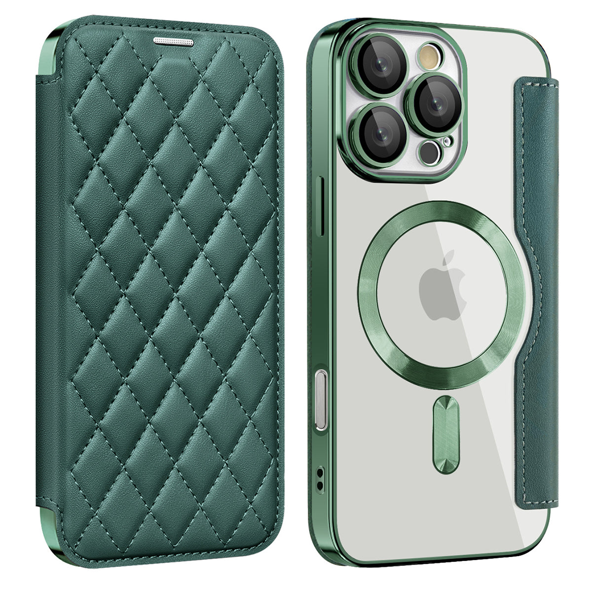 Luxury MagSafe Wallet iPhone Case – Grid Leather Flip Cover, Magnetic Card Holder, Shockproof Protection, Wireless Charging Compatible, Premium Design for iPhone Models