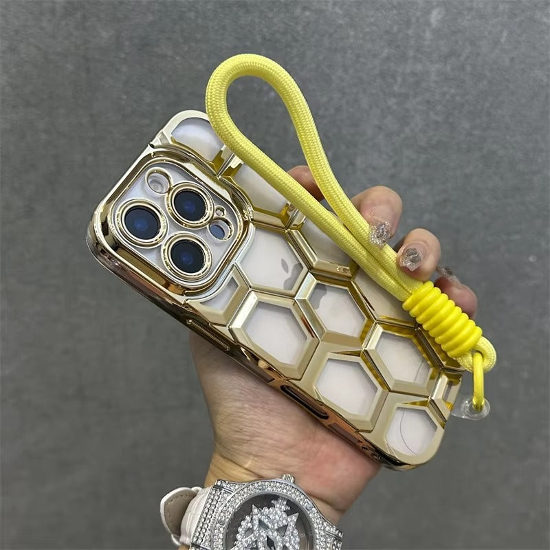 Luxury Apple iPhone Case, MagSafe Compatible, Camera Lens & Screen Protection, Ultra Thin, Shockproof, Magnetic Full All Around Cover – Clear Electroplated TPU Case with Football Design & Wrist Hand Chain