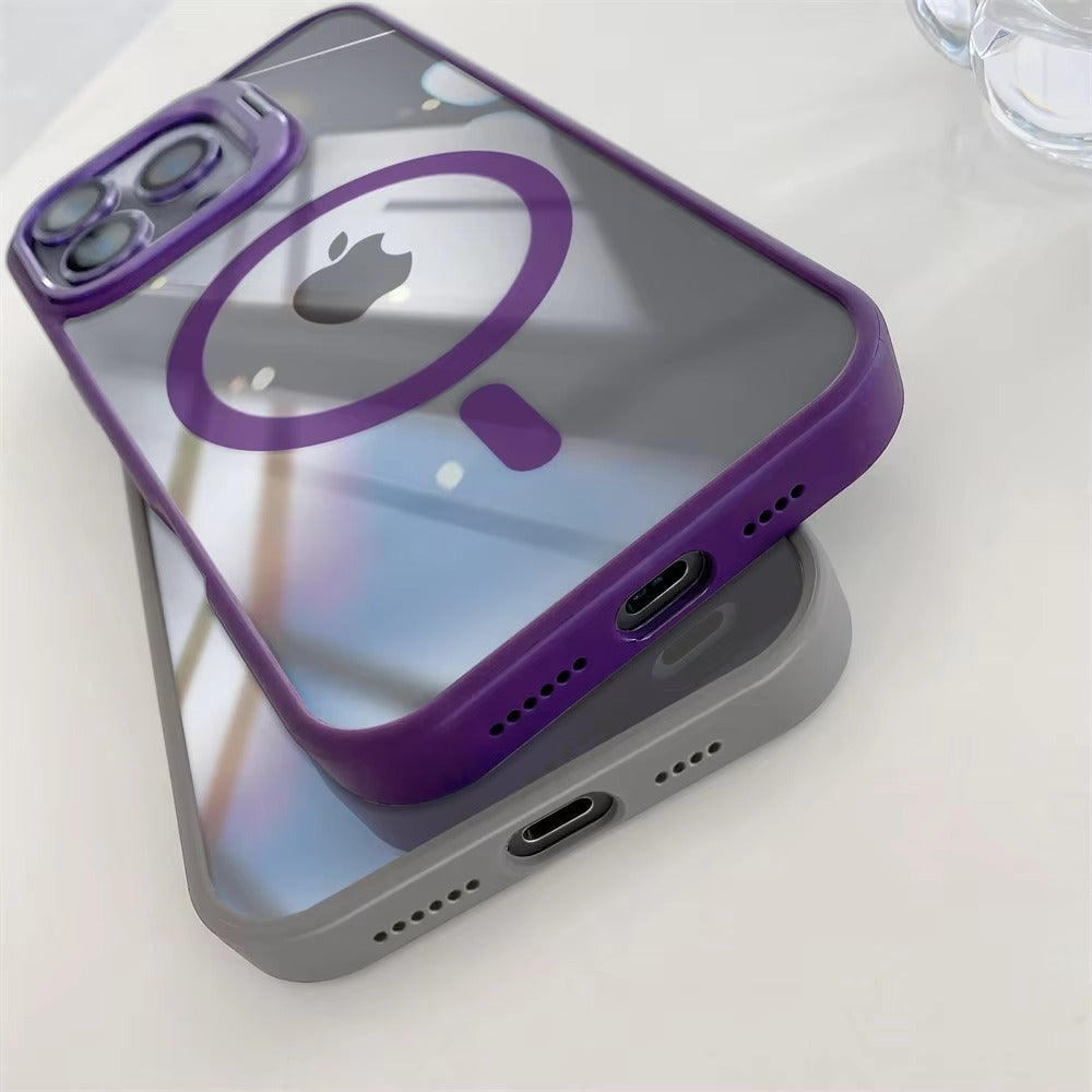 Premium Apple iPhone Case MagSafe Compatible, Camera Lens & Screen Protection, Cover with Transparent Stand & Lens Film