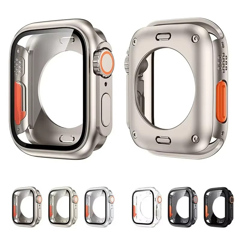 Durable Plastic Smartwatch Case with 360° Tempered Glass Screen Protector – Waterproof Sealing, Full Coverage Bumper, Anti-Fog and Scratch Resistant