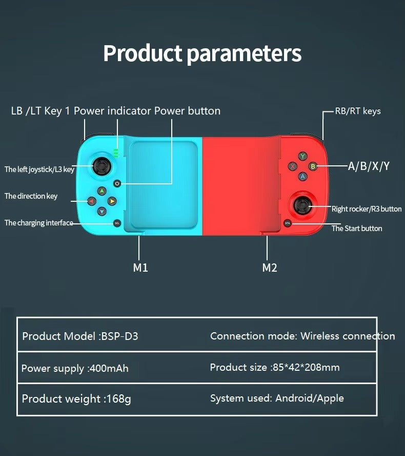High Quality Wireless Game Controller for iPhone, Stretchable Bluetooth Gamepad, Direct-Connect Mobile Gaming Joystick