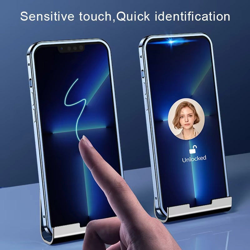 Luxury Apple iPhone Case MagSafe Compatible, Camera Lens & Screen Protection Cover with Double Glass Snap Lock Frame