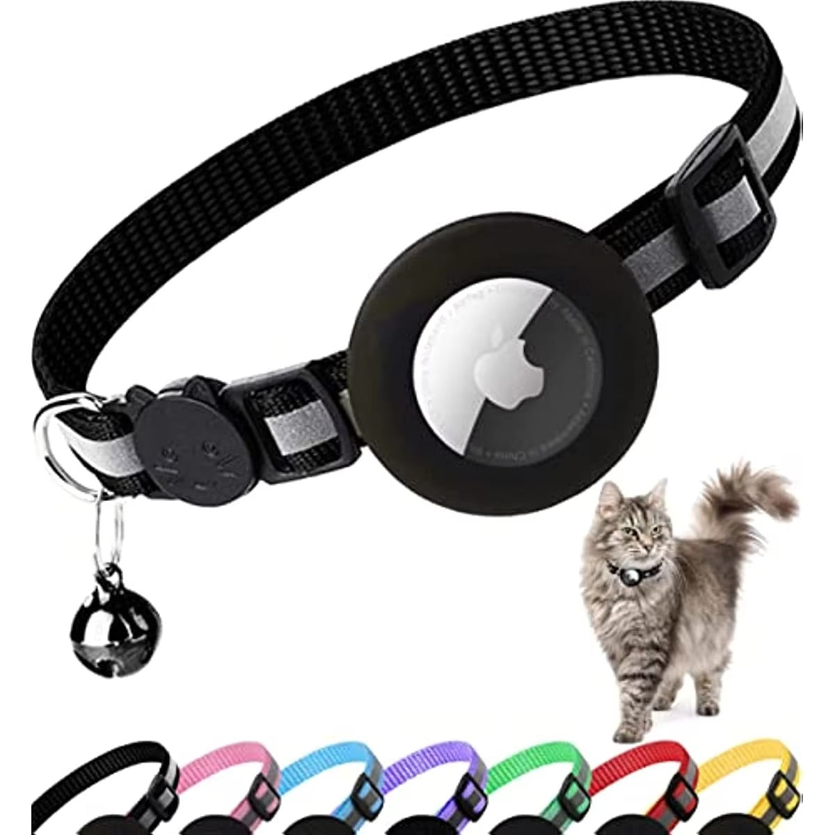 Premium Reflective Cat Collar with AirTag Holder – Adjustable Breakaway Design with Bell for Kittens and Small Pets 0.4" Wide
