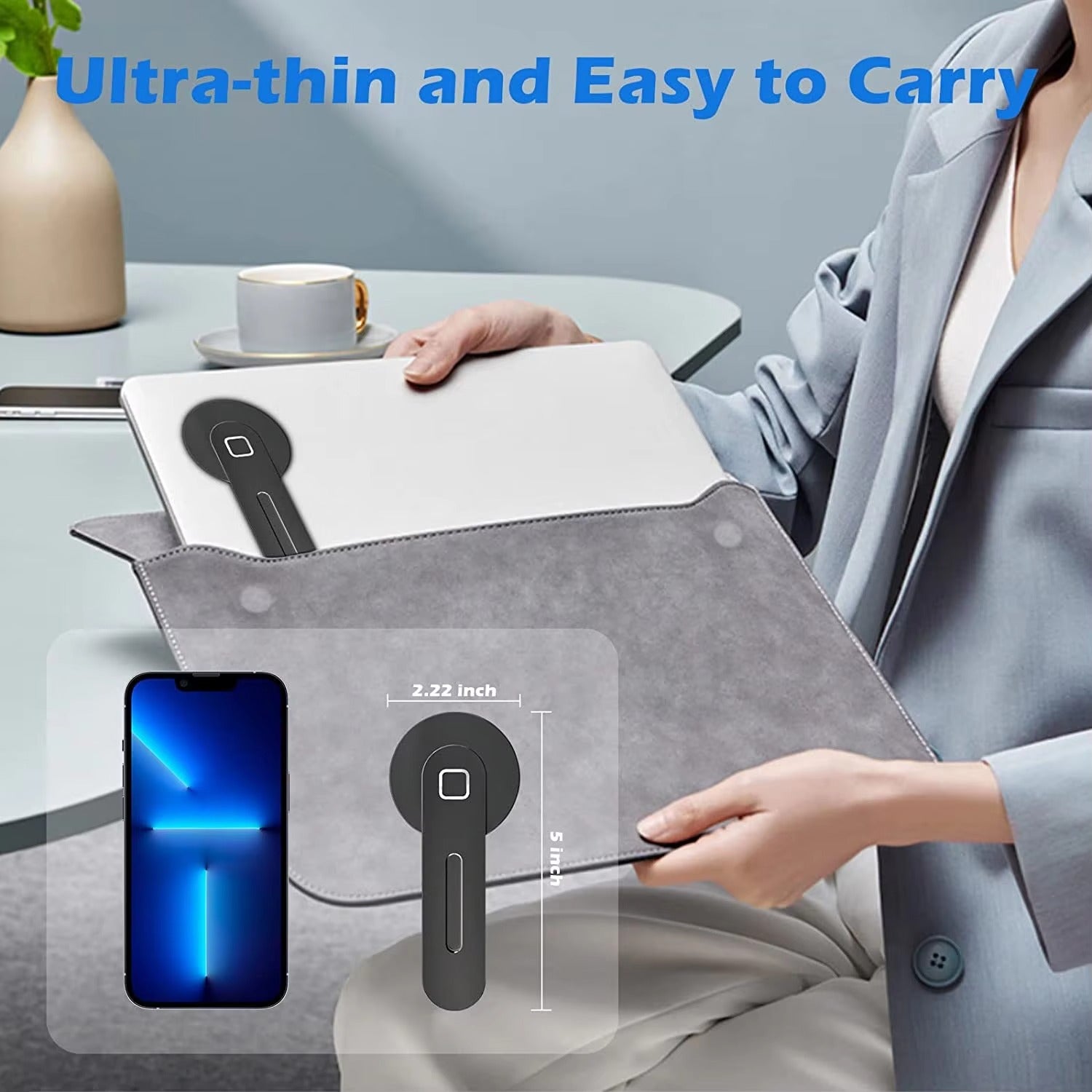Premium, Magnetic Laptop Phone Holder Slim, Foldable, Adjustable Mount for Computer Monitor Side Compatible with Apple iPhone
